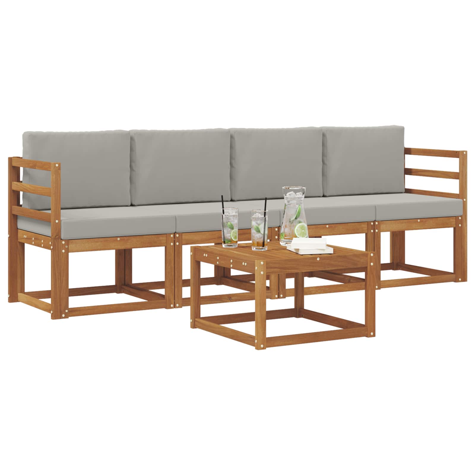 Set vanjskih sofa s jastukom 5 pcs Prirodna i svijetlo siva