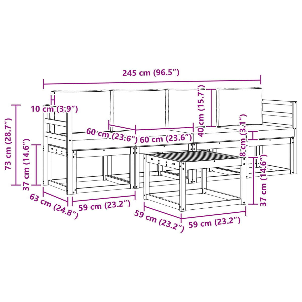 Set vanjskih sofa s jastukom 5 pcs Prirodna i svijetlo siva