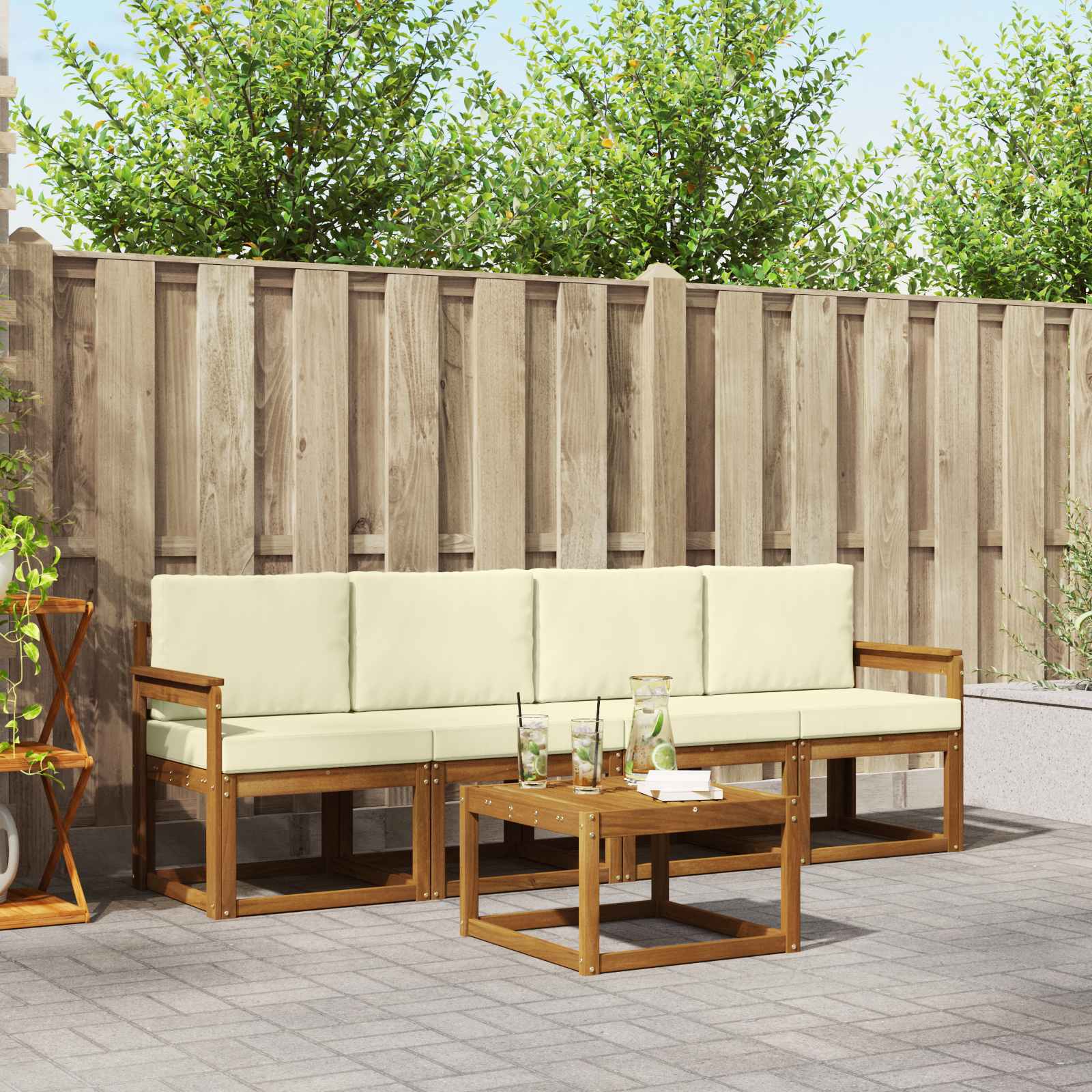 Set vanjskih sofa s jastukom 5 pcs Prirodna i krem