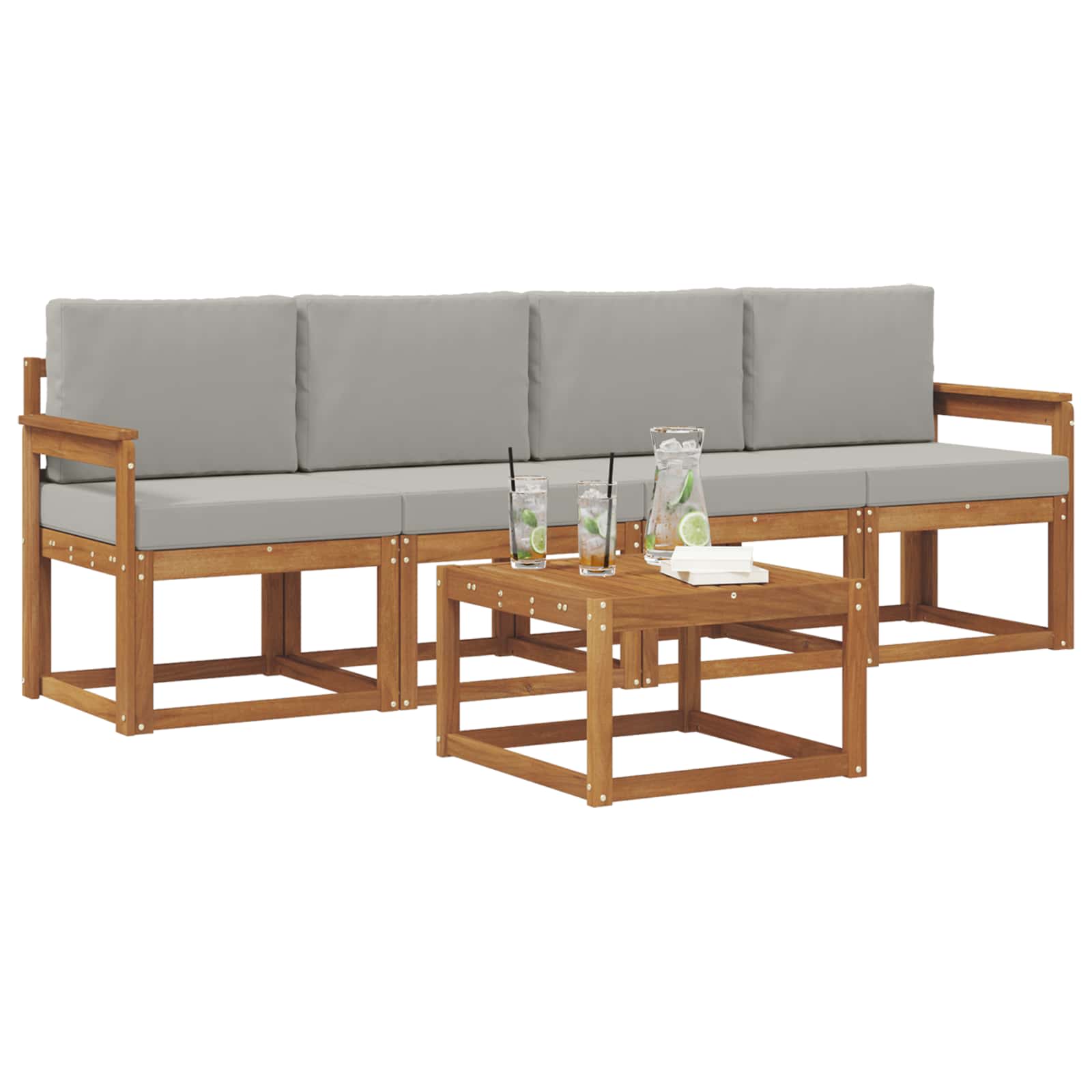 Set vanjskih sofa s jastukom 5 pcs Prirodna i svijetlo siva