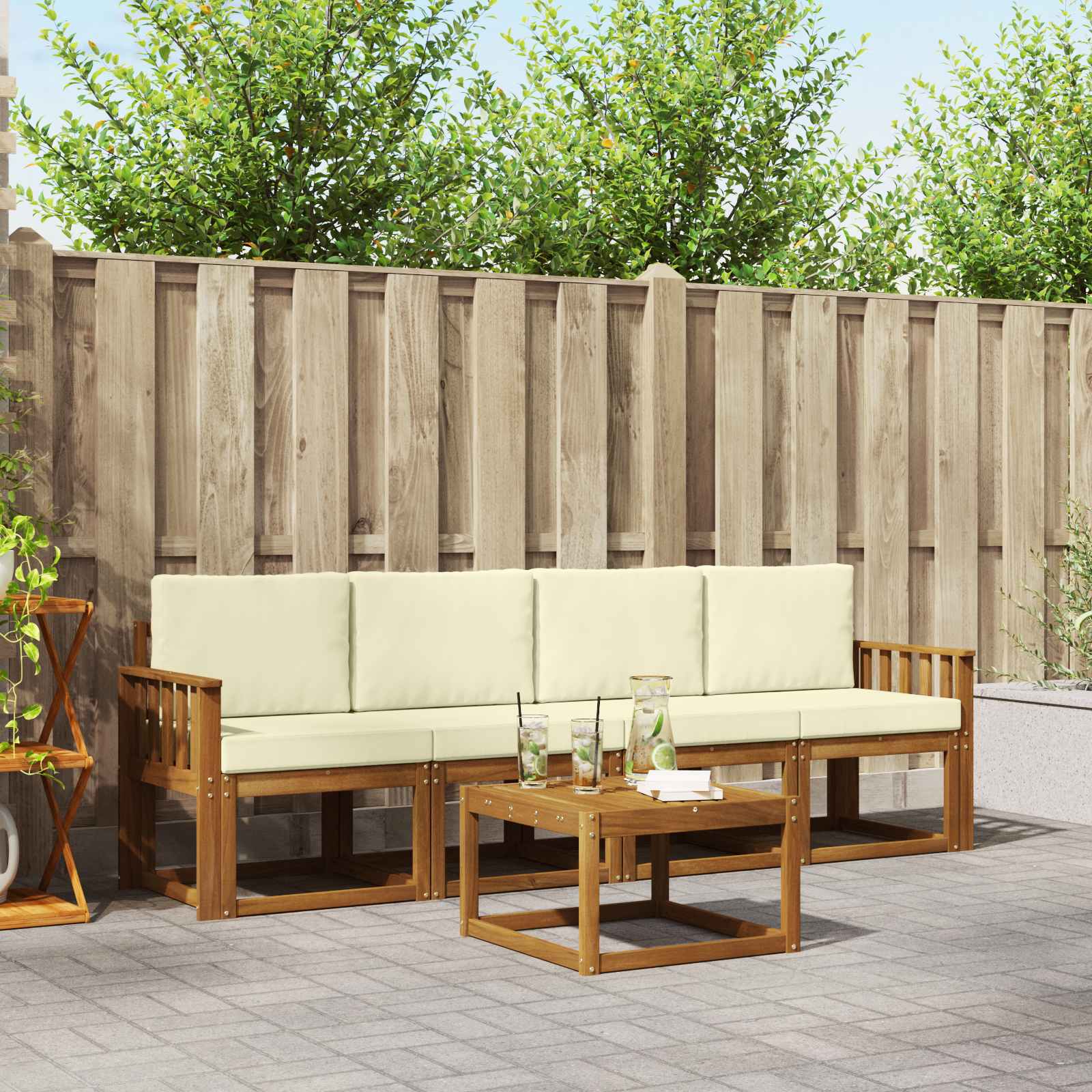 Set vanjskih sofa s jastukom 5 pcs Prirodna i krem