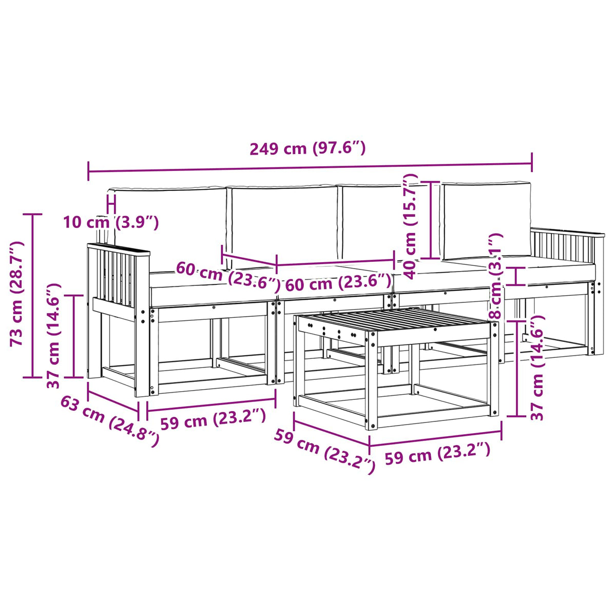 Set vanjskih sofa s jastukom 5 pcs Prirodna i krem