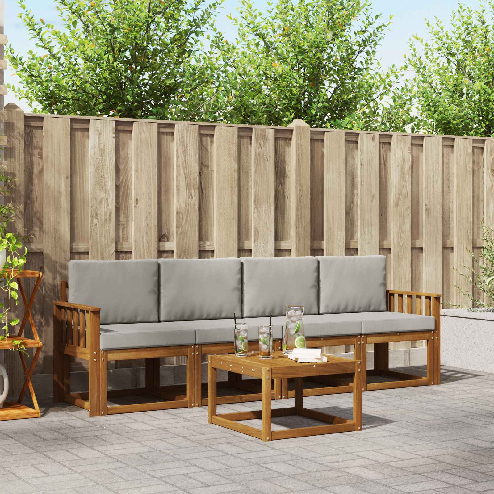 Set vanjskih sofa s jastukom 5 pcs Prirodna i svijetlo siva