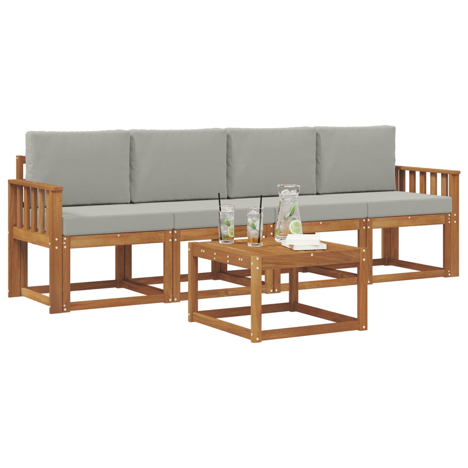 Set vanjskih sofa s jastukom 5 pcs Prirodna i svijetlo siva