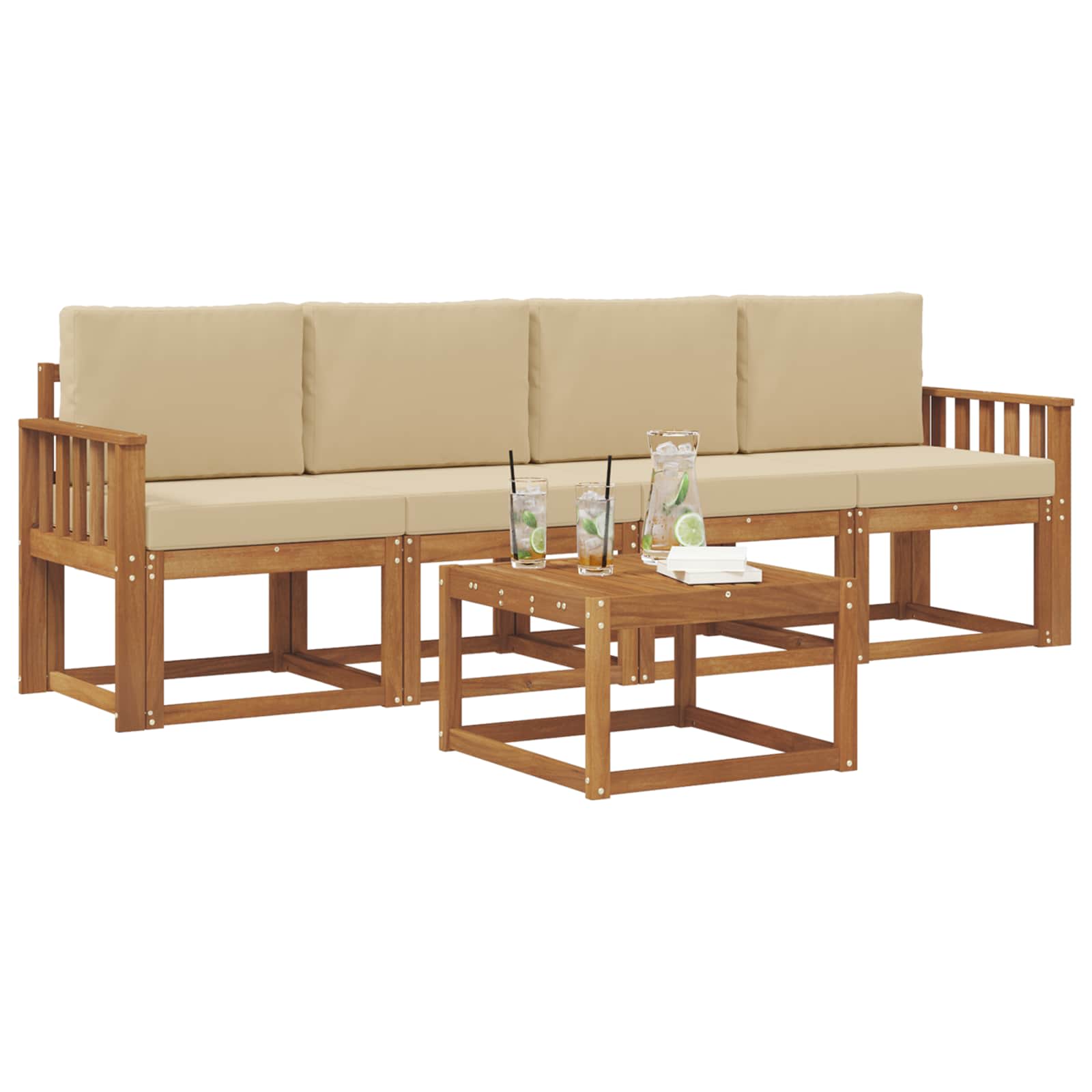 Set vanjskih sofa s jastukom 5 pcs Prirodna i bež