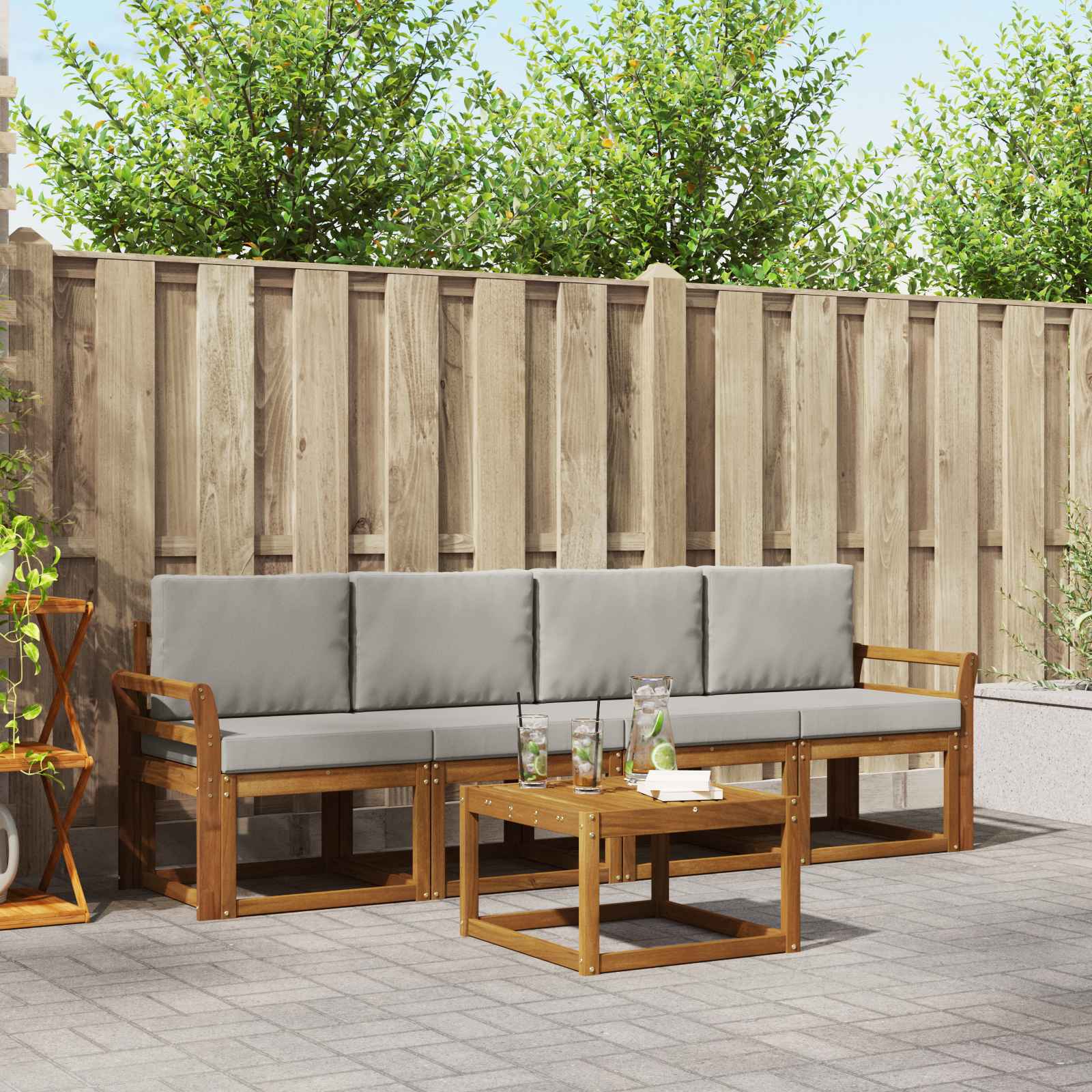 Set vanjskih sofa s jastukom 5 pcs Prirodna i svijetlo siva