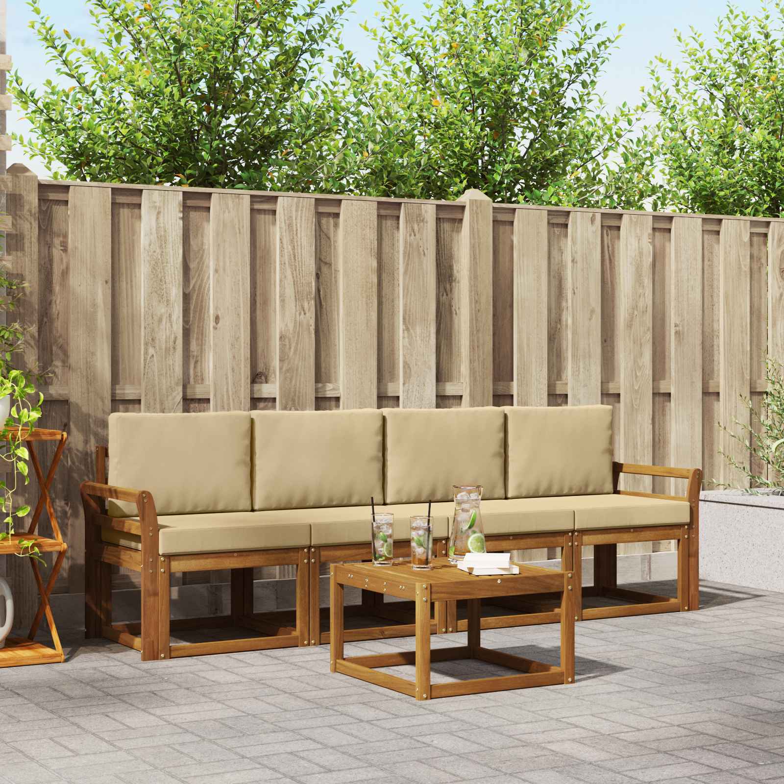 Set vanjskih sofa s jastukom 5 pcs Prirodna i bež