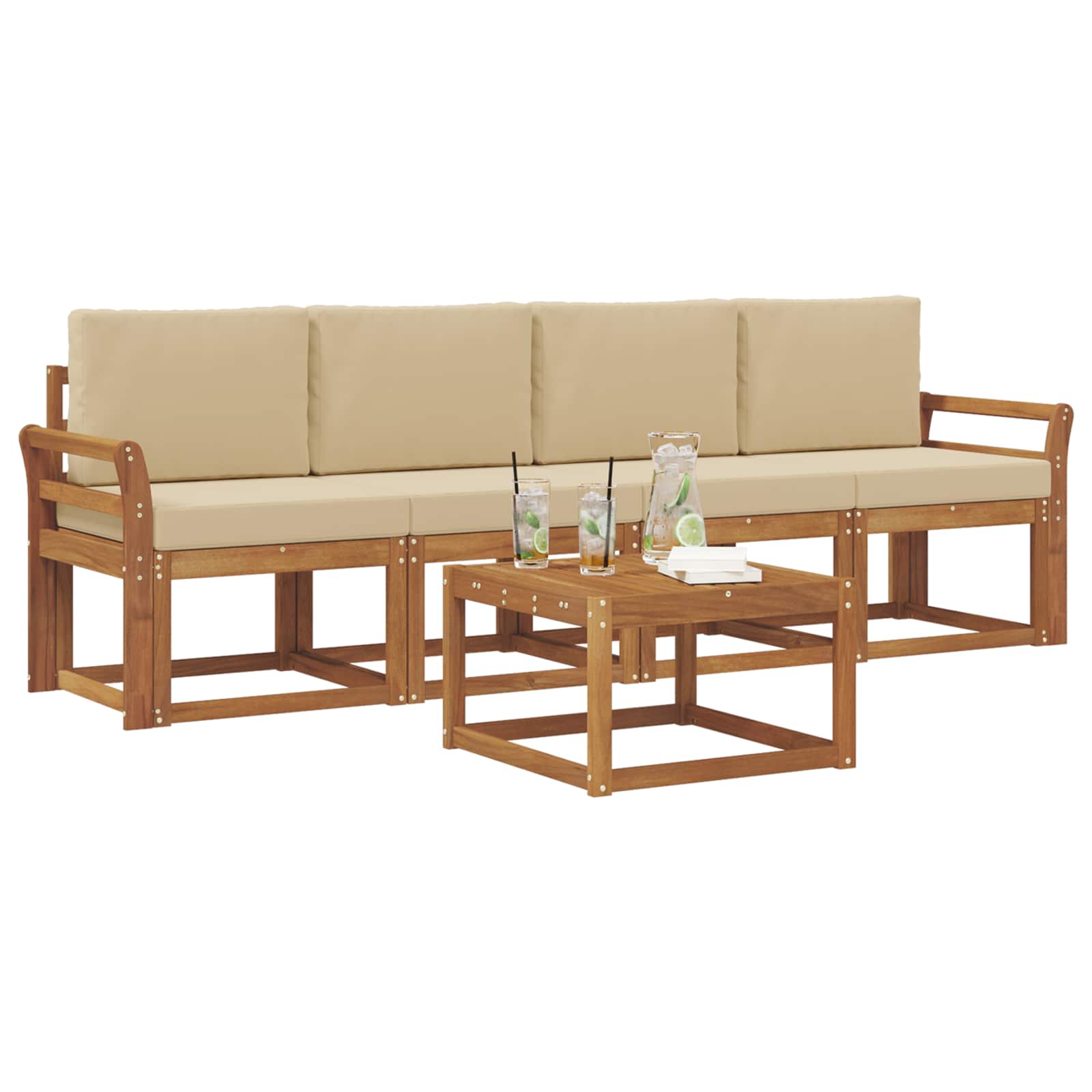 Set vanjskih sofa s jastukom 5 pcs Prirodna i bež