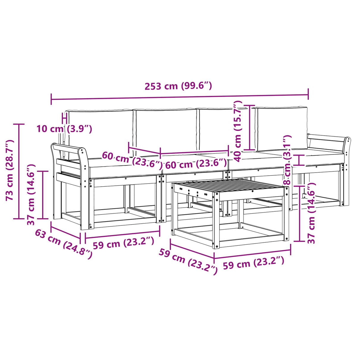 Set vanjskih sofa s jastukom 5 pcs Prirodna i bež