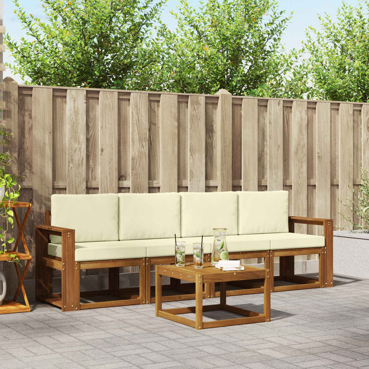 Set vanjskih sofa 5 kom. Prirodna i krem