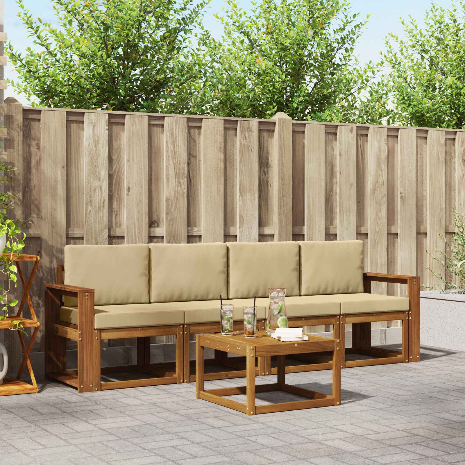 Set vanjskih sofa s jastukom 5 pcs Prirodna i bež