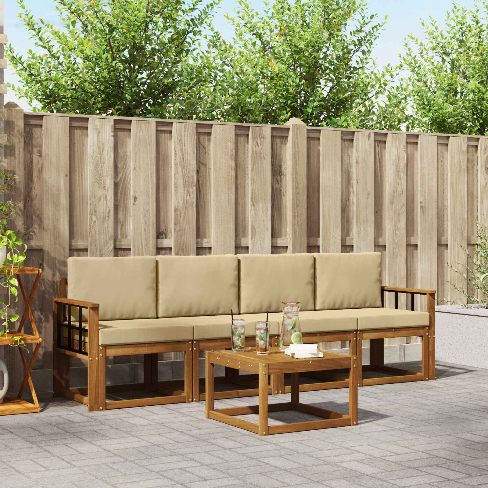 Set vanjskih sofa s jastukom 5 pcs Prirodna i bež