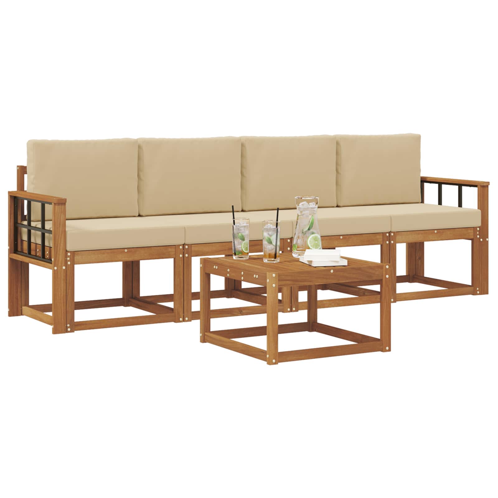 Set vanjskih sofa s jastukom 5 pcs Prirodna i bež