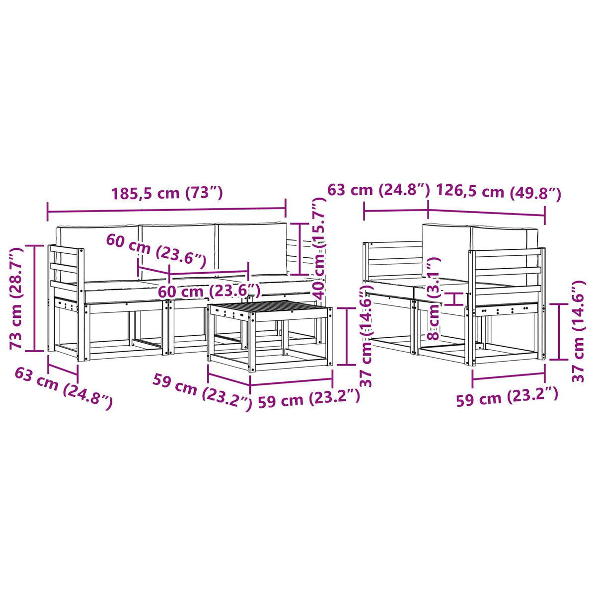 Set vanjskih sofa s jastukom 6 pcs Prirodna i krem