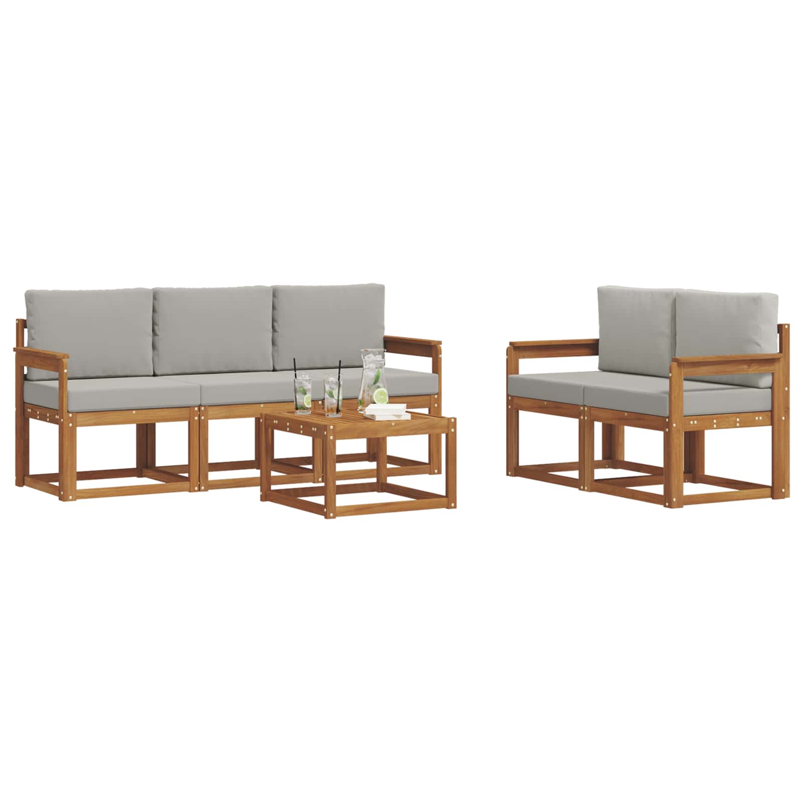 Set vanjskih sofa s jastukom 6 pcs Prirodna i svijetlo siva