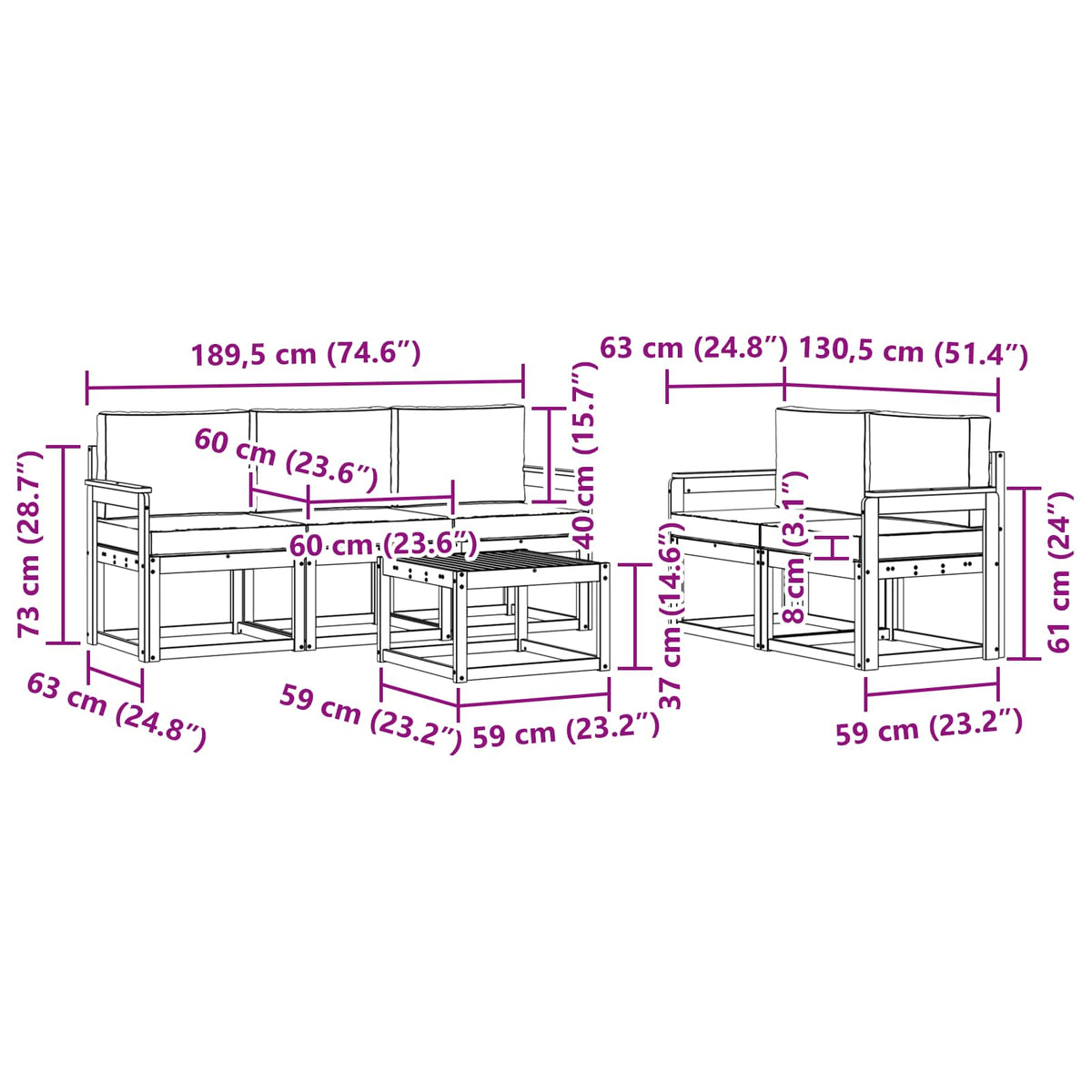 Set vanjskih sofa s jastukom 6 pcs Prirodna i antracit
