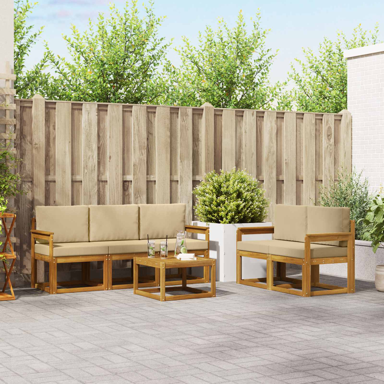 Set vanjskih sofa s jastukom 6 pcs Prirodna i bež
