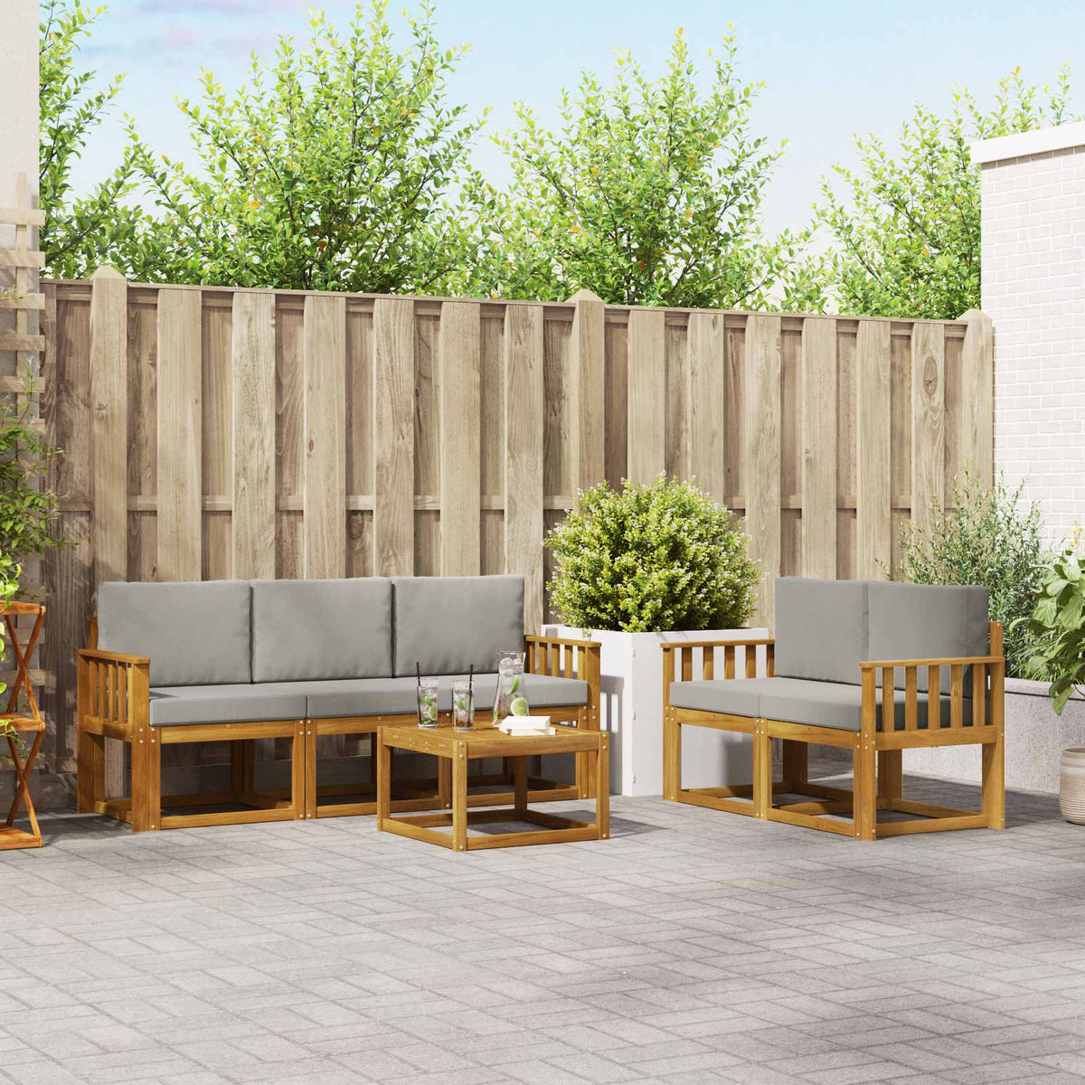 Set vanjskih sofa 6 kom. Prirodna i svijetlo siva