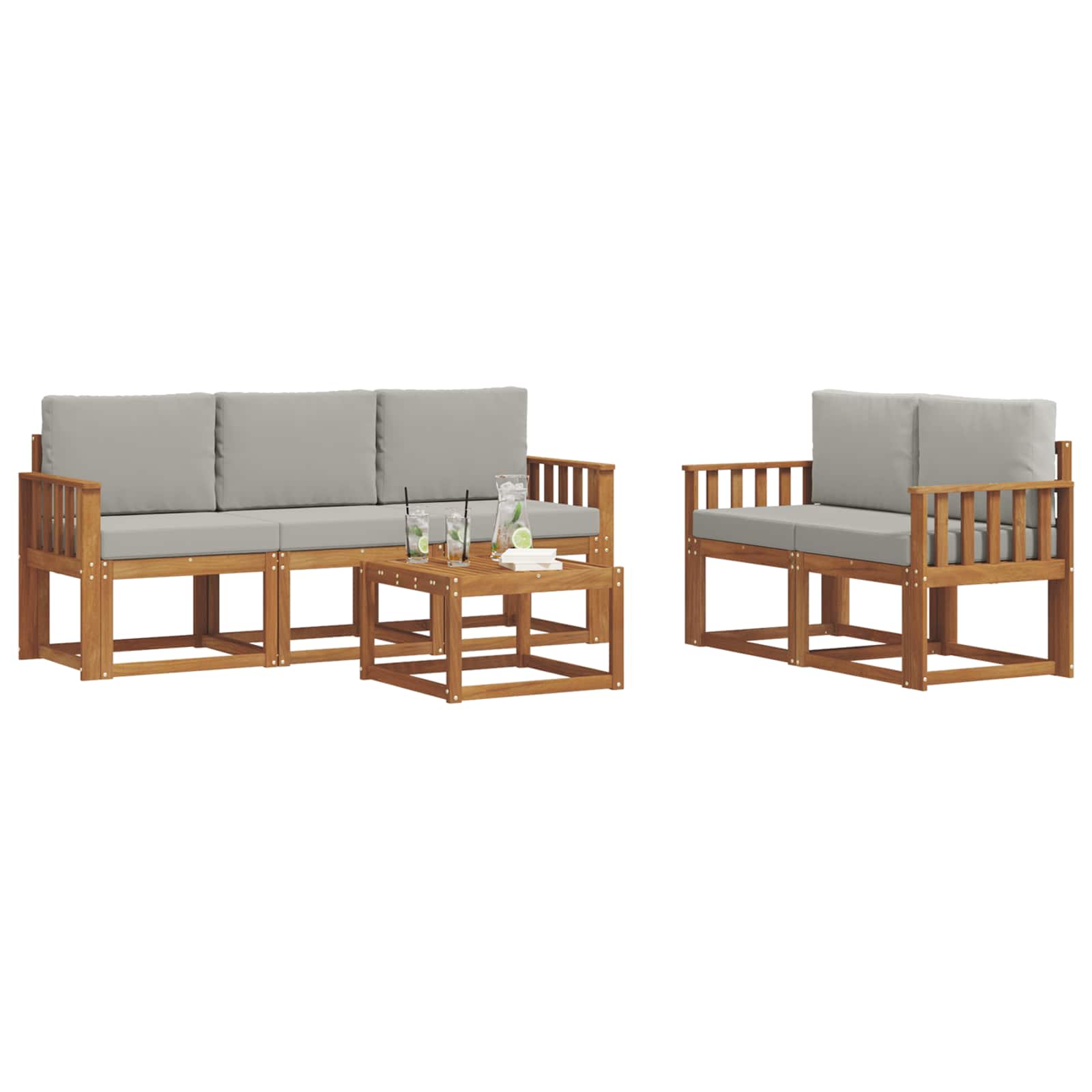 Set vanjskih sofa s jastukom 6 pcs Prirodna i svijetlo siva