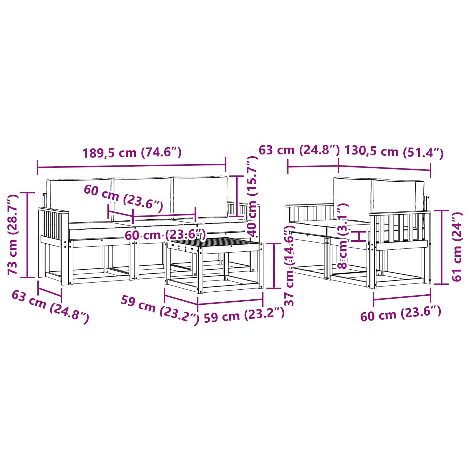 Set vanjskih sofa s jastukom 6 pcs Prirodna i antracit