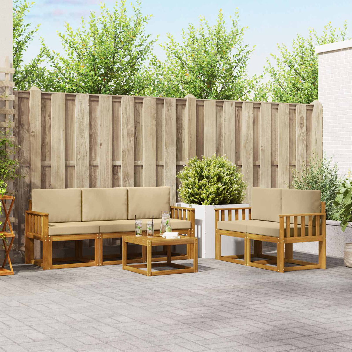 Set vanjskih sofa 6 kom. Prirodna i bež