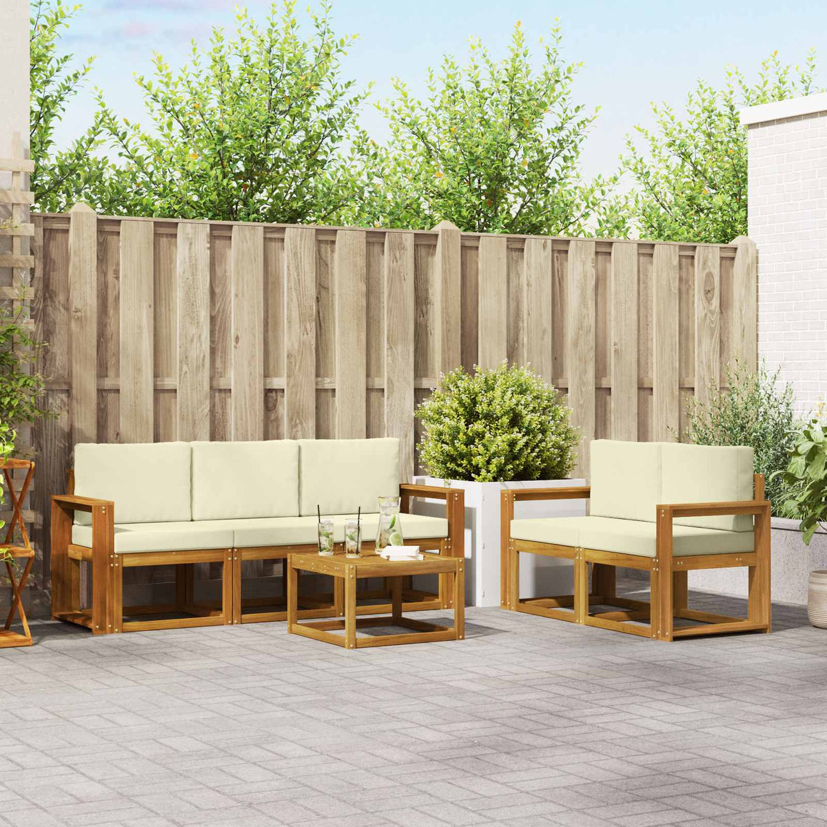 Set vanjskih sofa 6 kom. Prirodna i krem