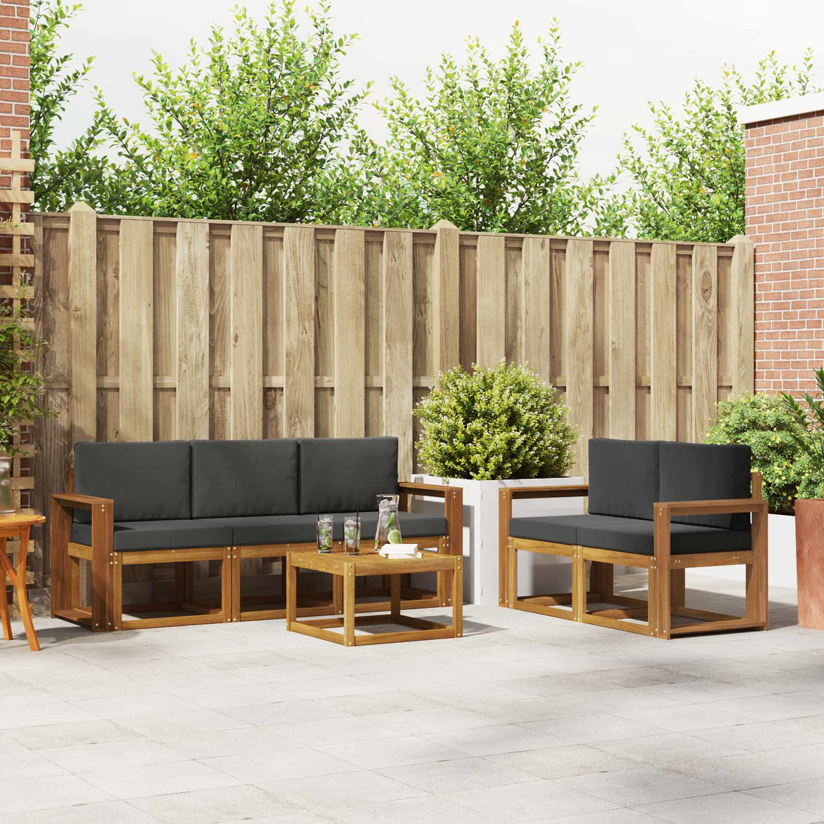 Set vanjskih sofa 6 kom. Prirodna i antracit