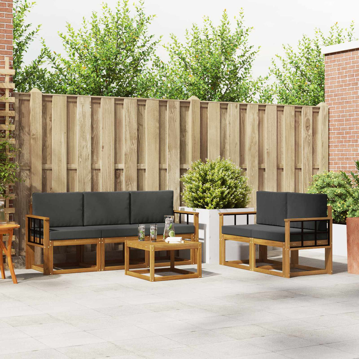 Set vanjskih sofa 6 kom. Prirodna i antracit