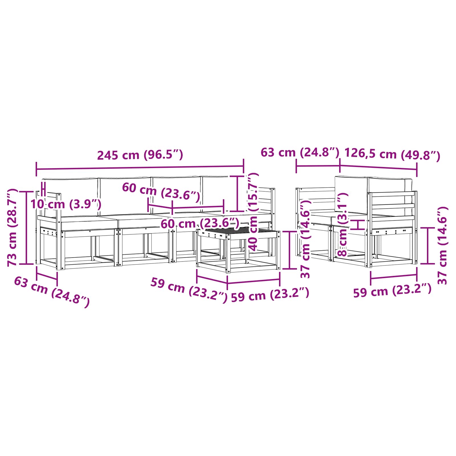 Set vanjskih sofa s jastukom 7 pcs Prirodna i bež