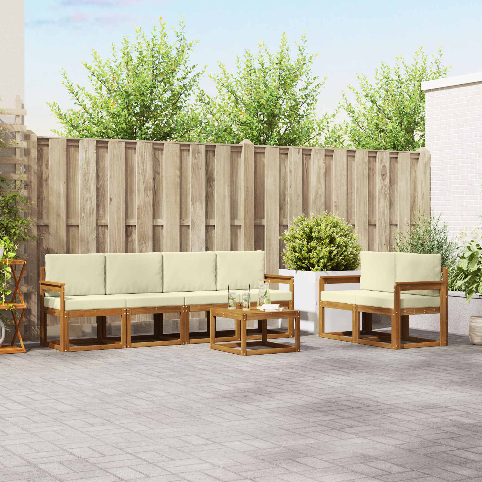 Set vanjskih sofa s jastukom 7 pcs Prirodna i krem