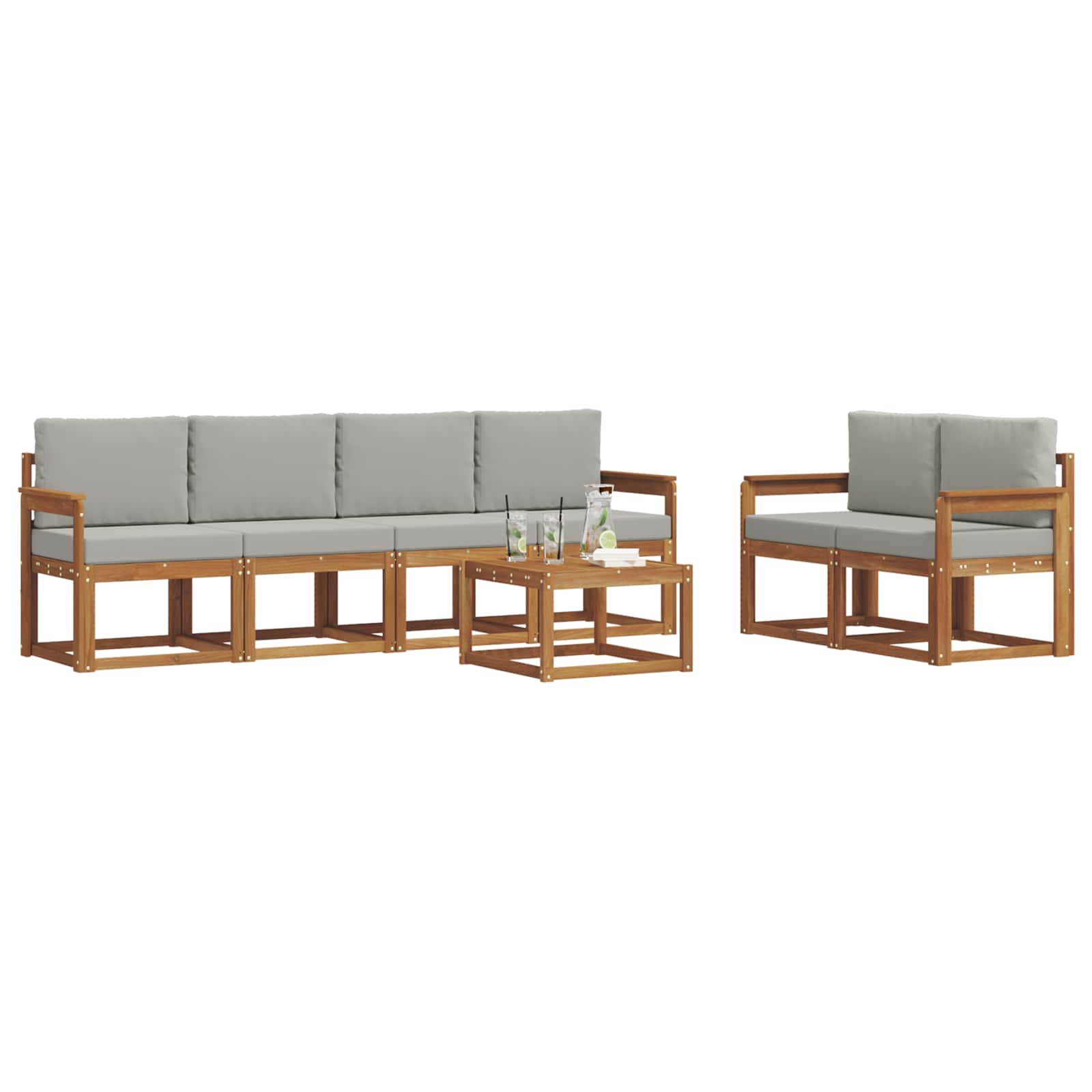 Set vanjskih sofa s jastukom 7 pcs Prirodna i svijetlo siva