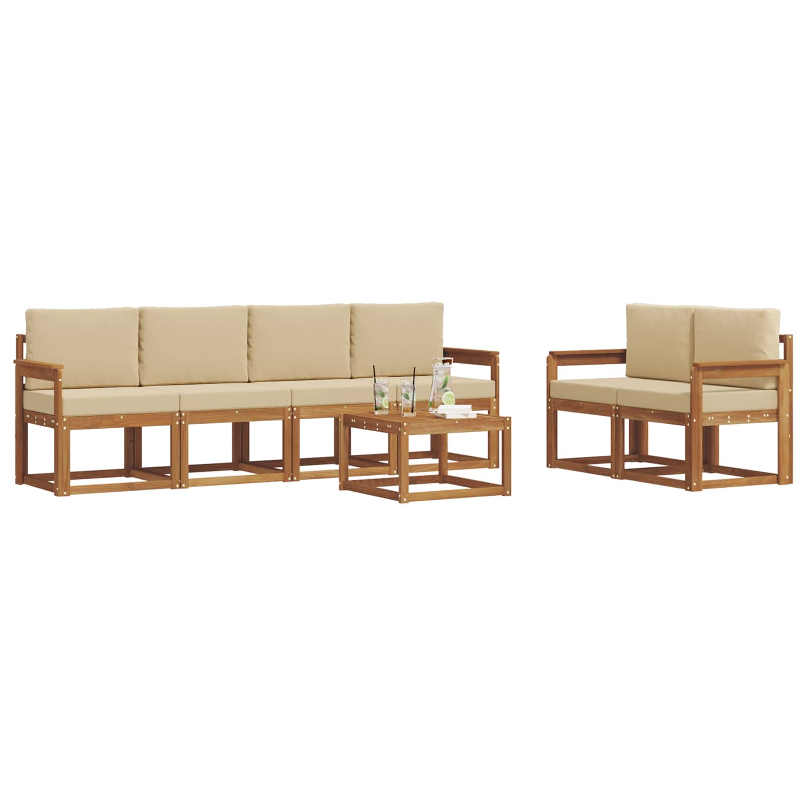 Set vanjskih sofa s jastukom 7 pcs Prirodna i bež