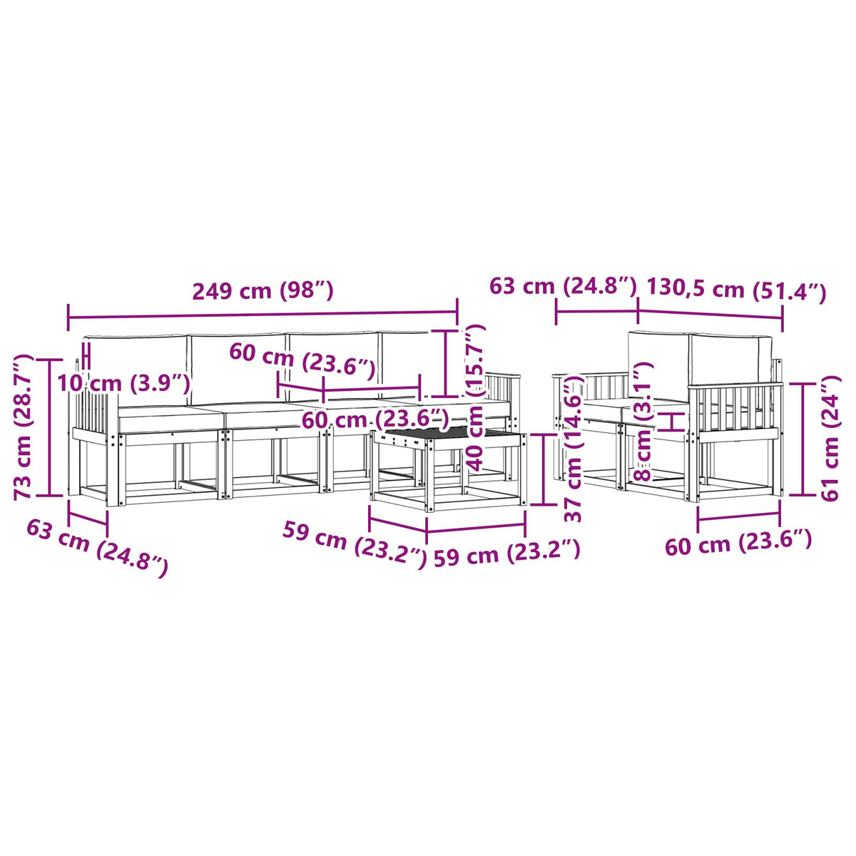 Set vanjskih sofa s jastukom 7 pcs Prirodna i krem