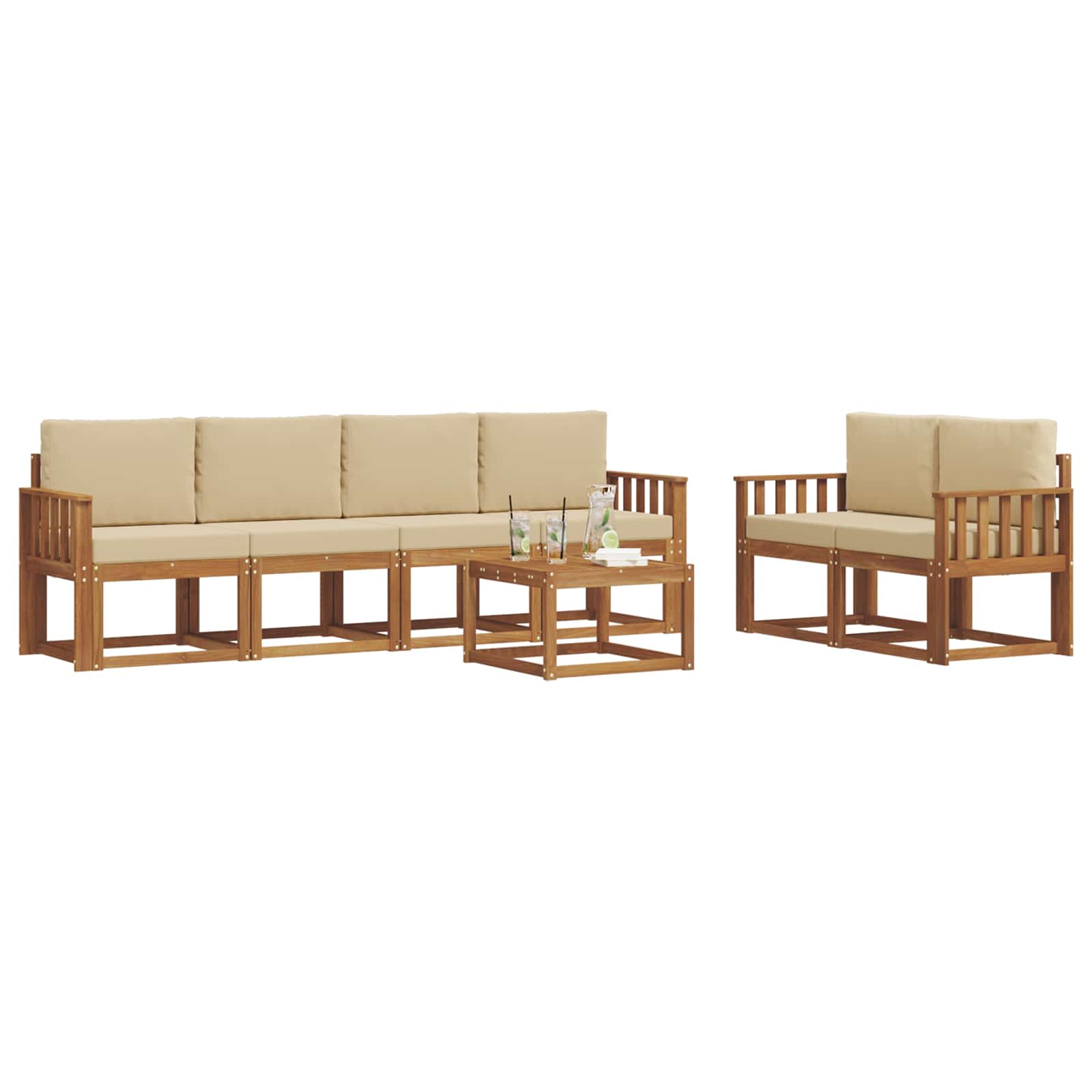 Set vanjskih sofa s jastukom 7 pcs Prirodna i bež