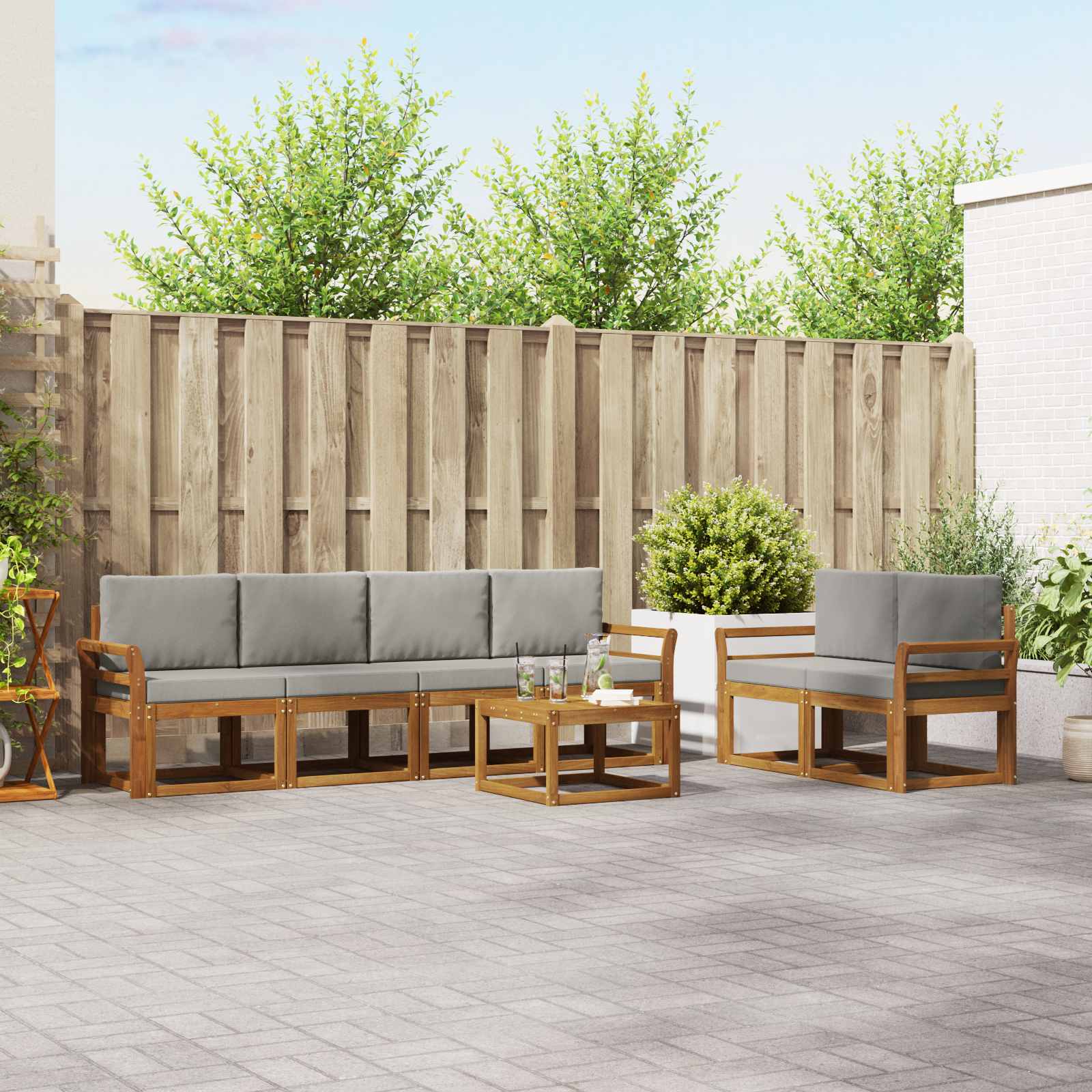 Set vanjskih sofa s jastukom 7 pcs Prirodna i svijetlo siva