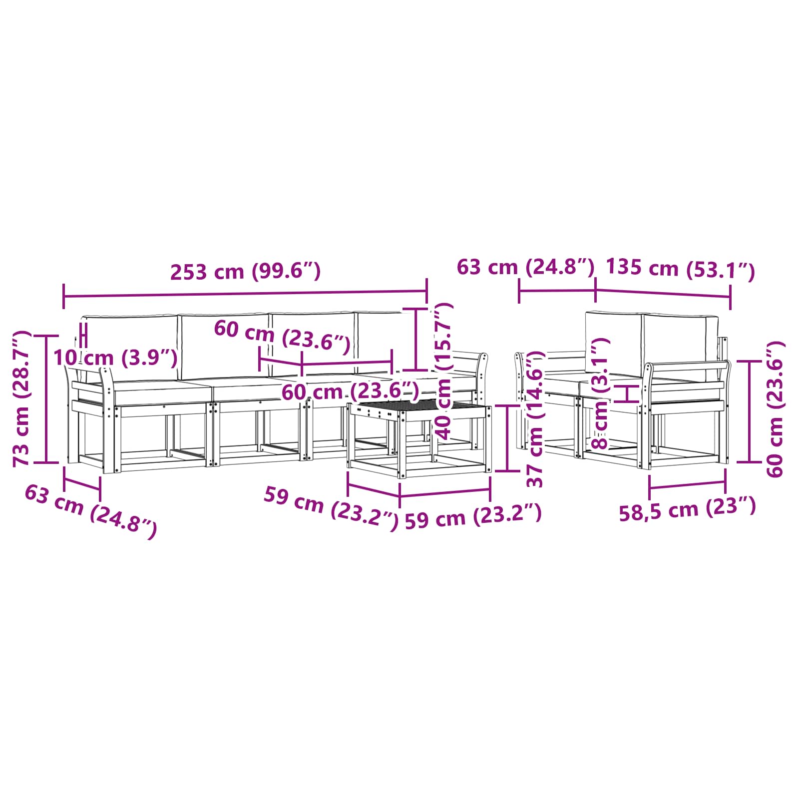 Set vanjskih sofa s jastukom 7 pcs Prirodna i bež