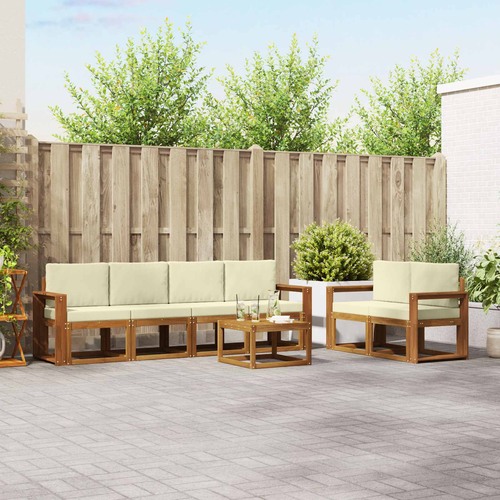 Set vanjskih sofa s jastukom 7 pcs Prirodna i krem