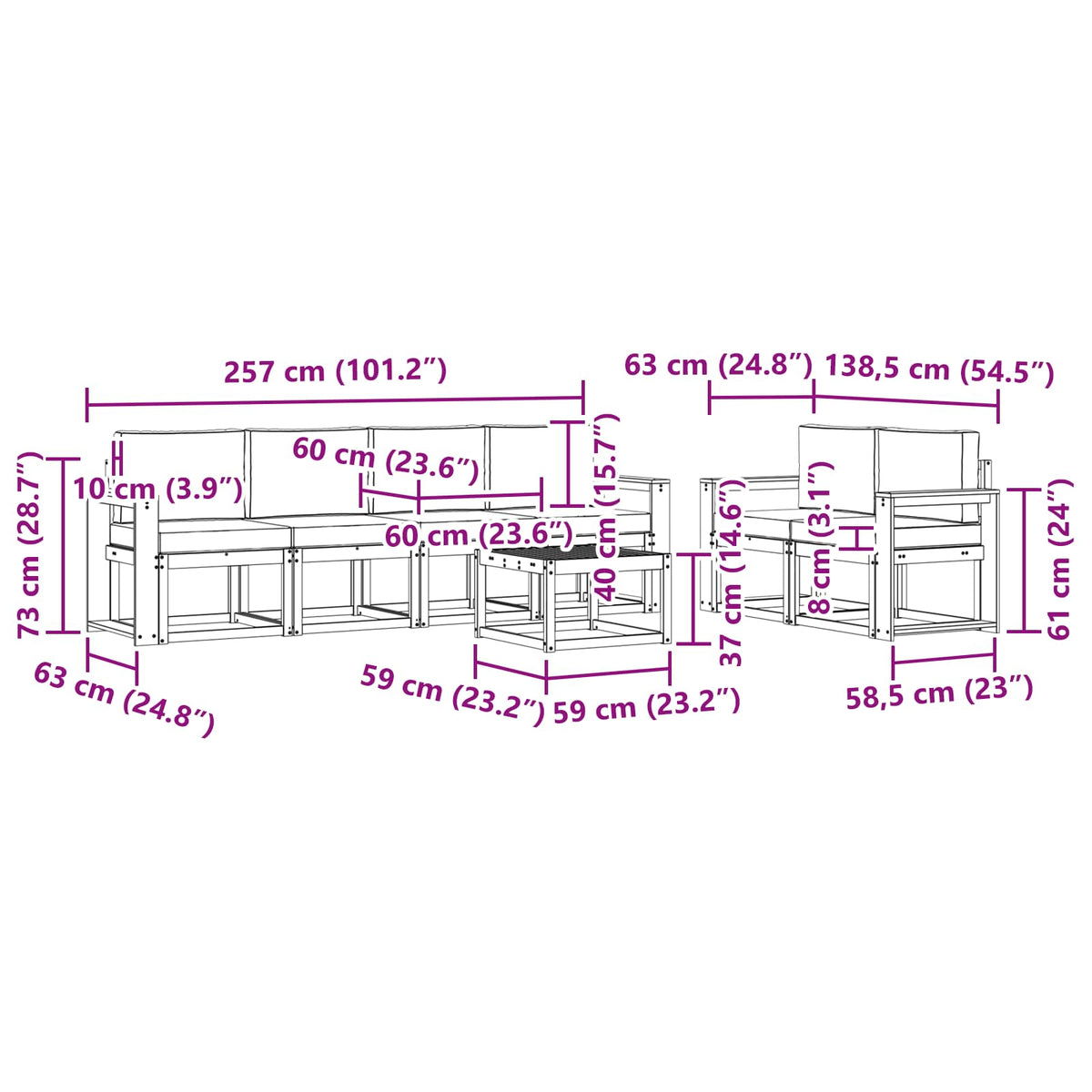 Set vanjskih sofa s jastukom 7 pcs Prirodna i krem