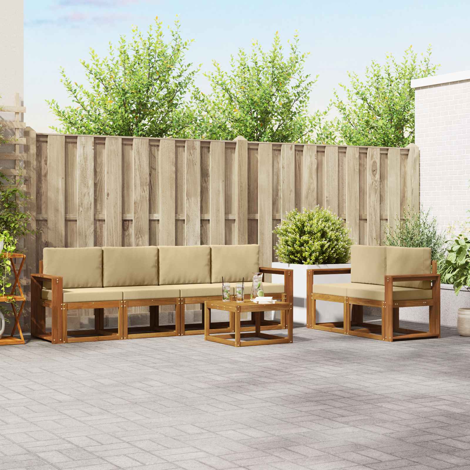Set vanjskih sofa s jastukom 7 pcs Prirodna i bež