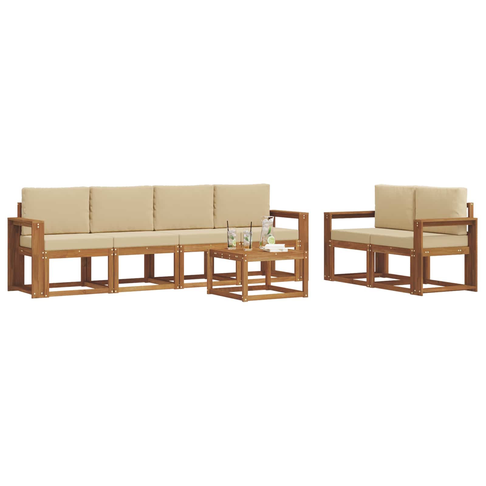 Set vanjskih sofa s jastukom 7 pcs Prirodna i bež