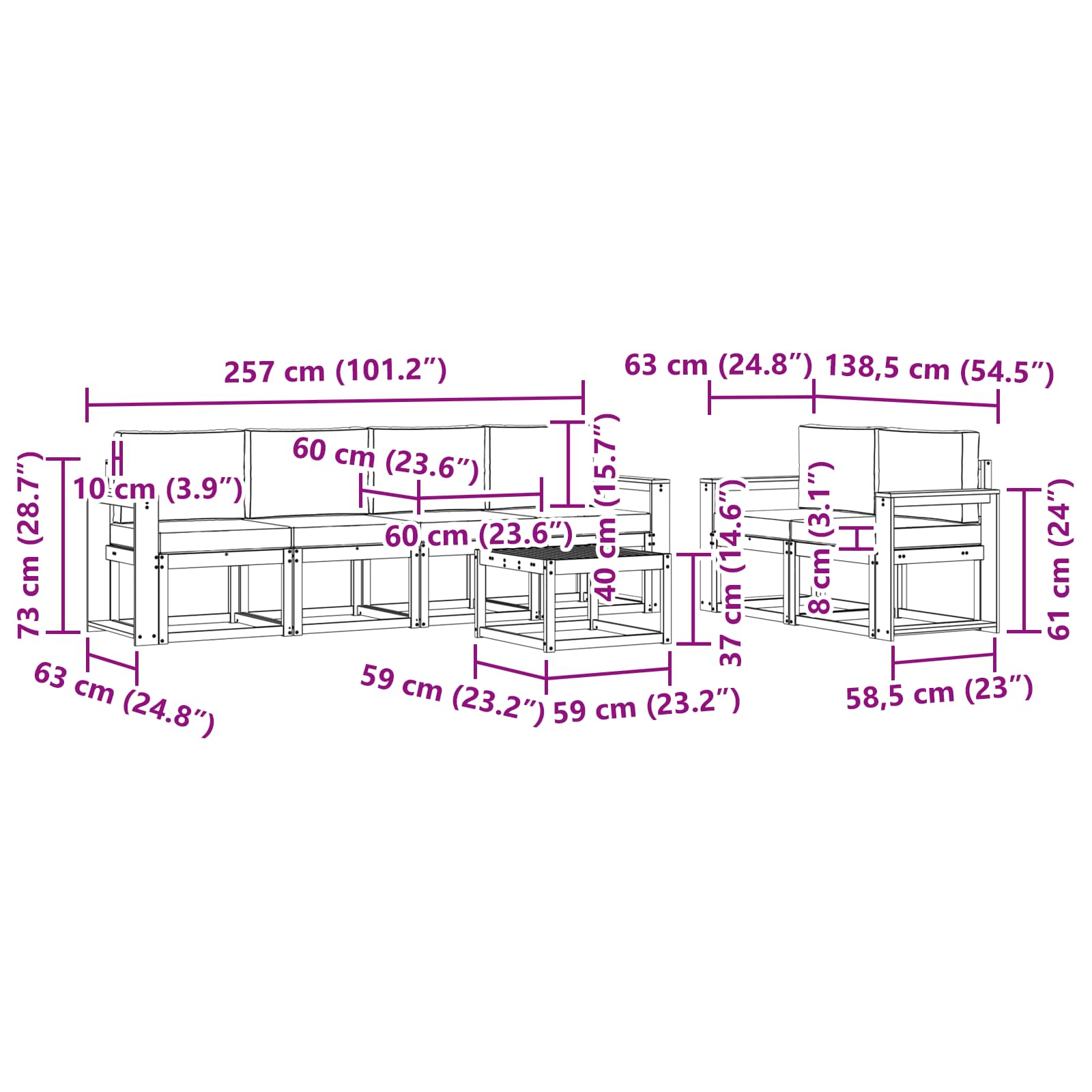 Set vanjskih sofa s jastukom 7 pcs Prirodna i bež