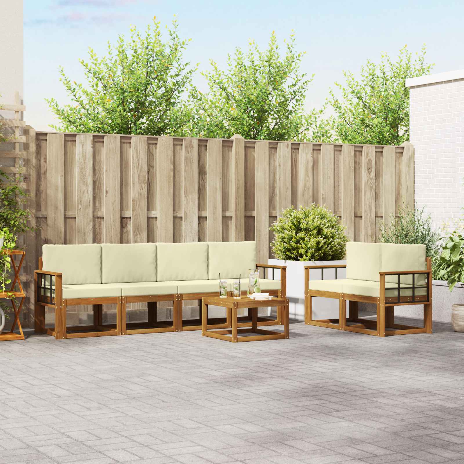 Set vanjskih sofa s jastukom 7 pcs Prirodna i krem