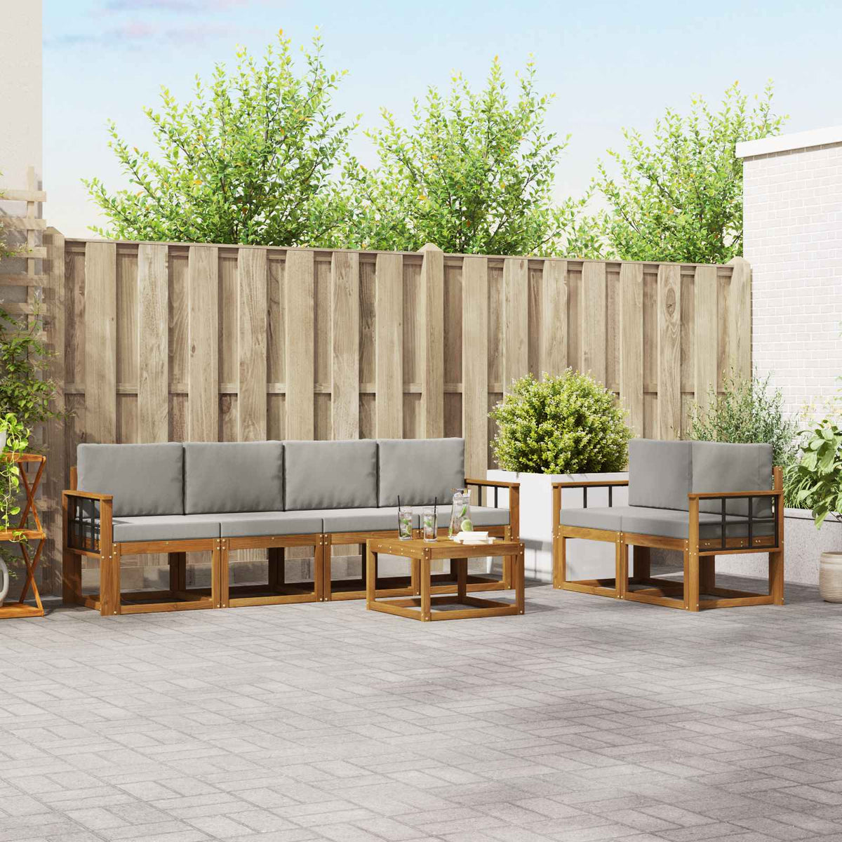 Set vanjskih sofa 7 kom. Prirodna i svijetlo siva