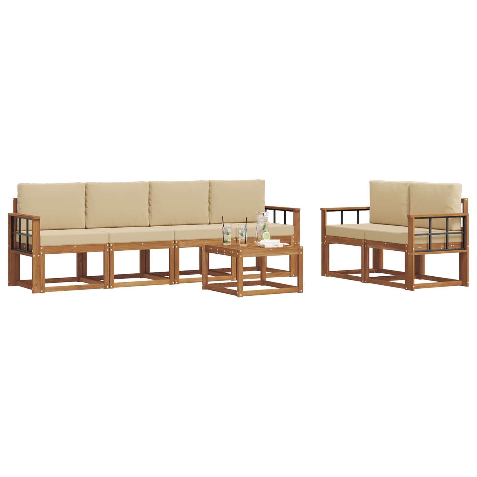 Set vanjskih sofa s jastukom 7 pcs Prirodna i bež