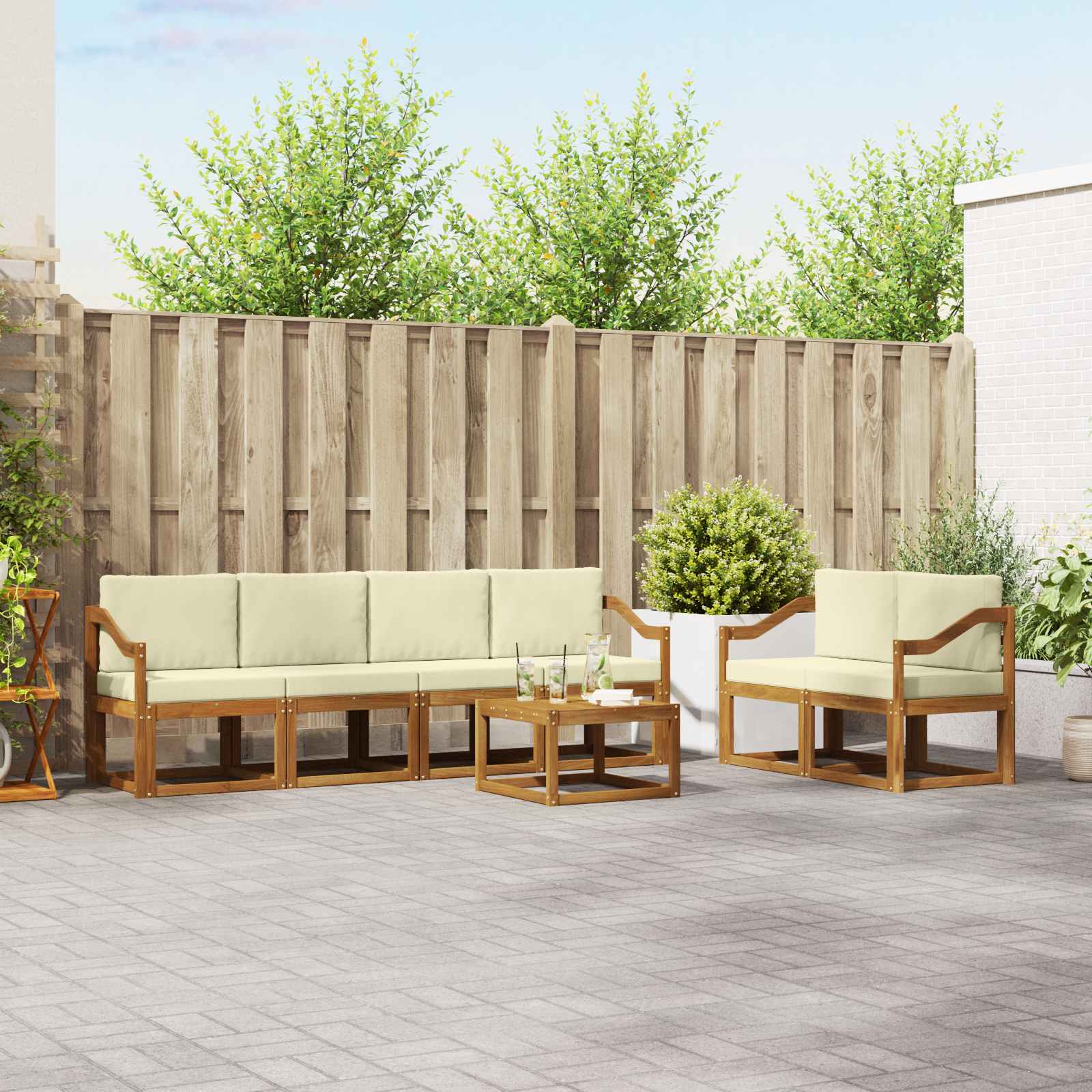Set vanjskih sofa s jastukom 7 pcs Prirodna i krem