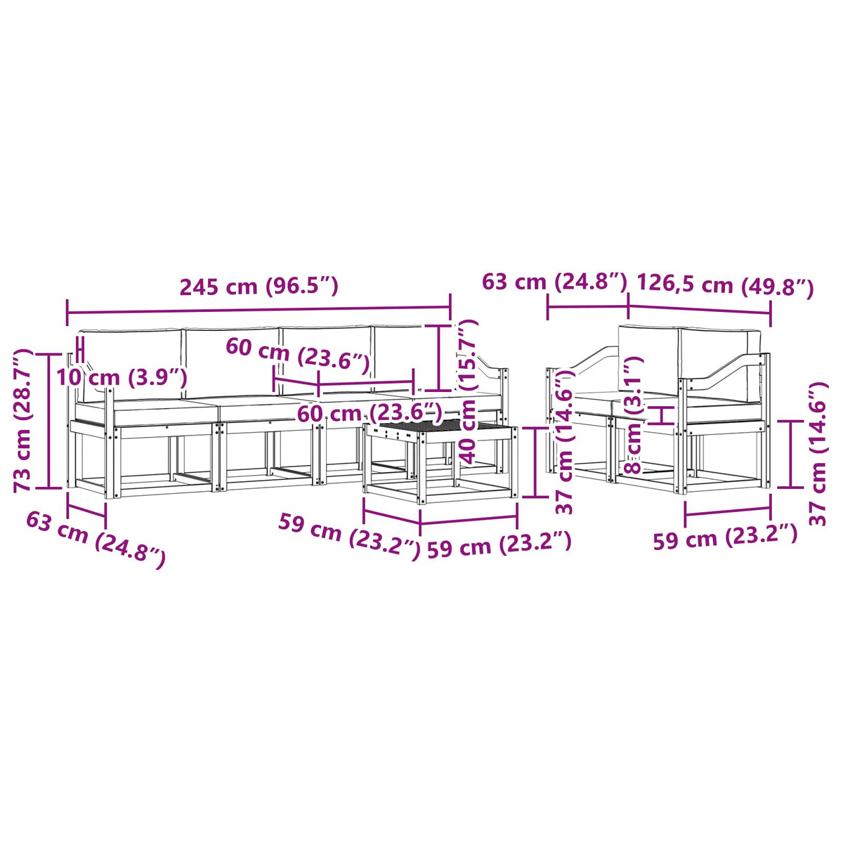 Set vanjskih sofa 7 kom. Prirodna i svijetlo siva