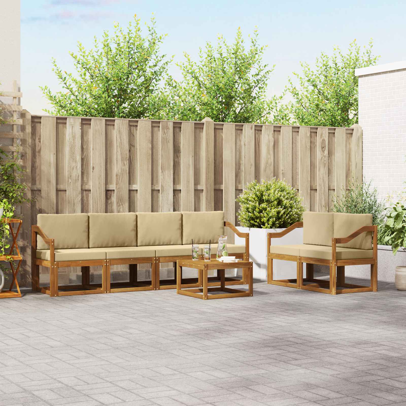 Set vanjskih sofa s jastukom 7 pcs Prirodna i bež