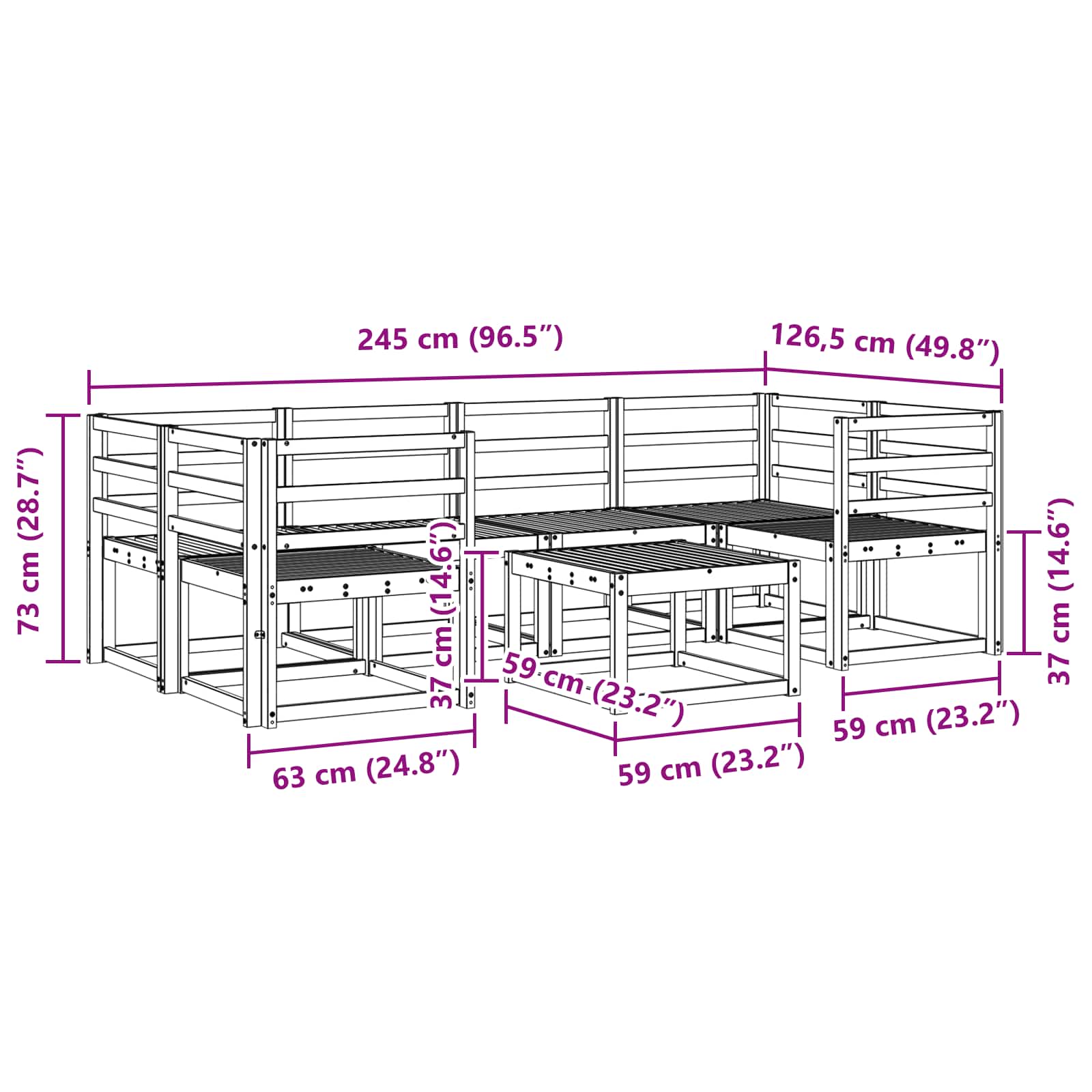 Set vanjskih sofa 7 pcs Prirodna Čvrsto drvo akacije