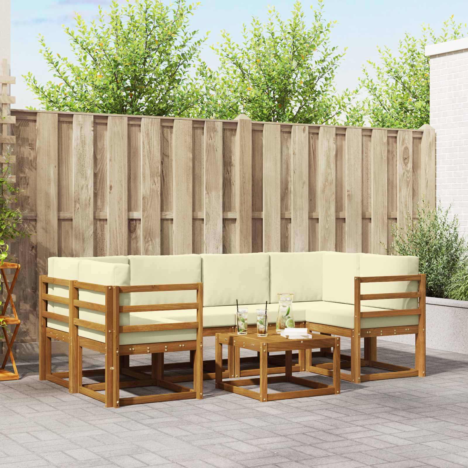Set vanjskih sofa s jastukom 7 pcs Prirodna i krem