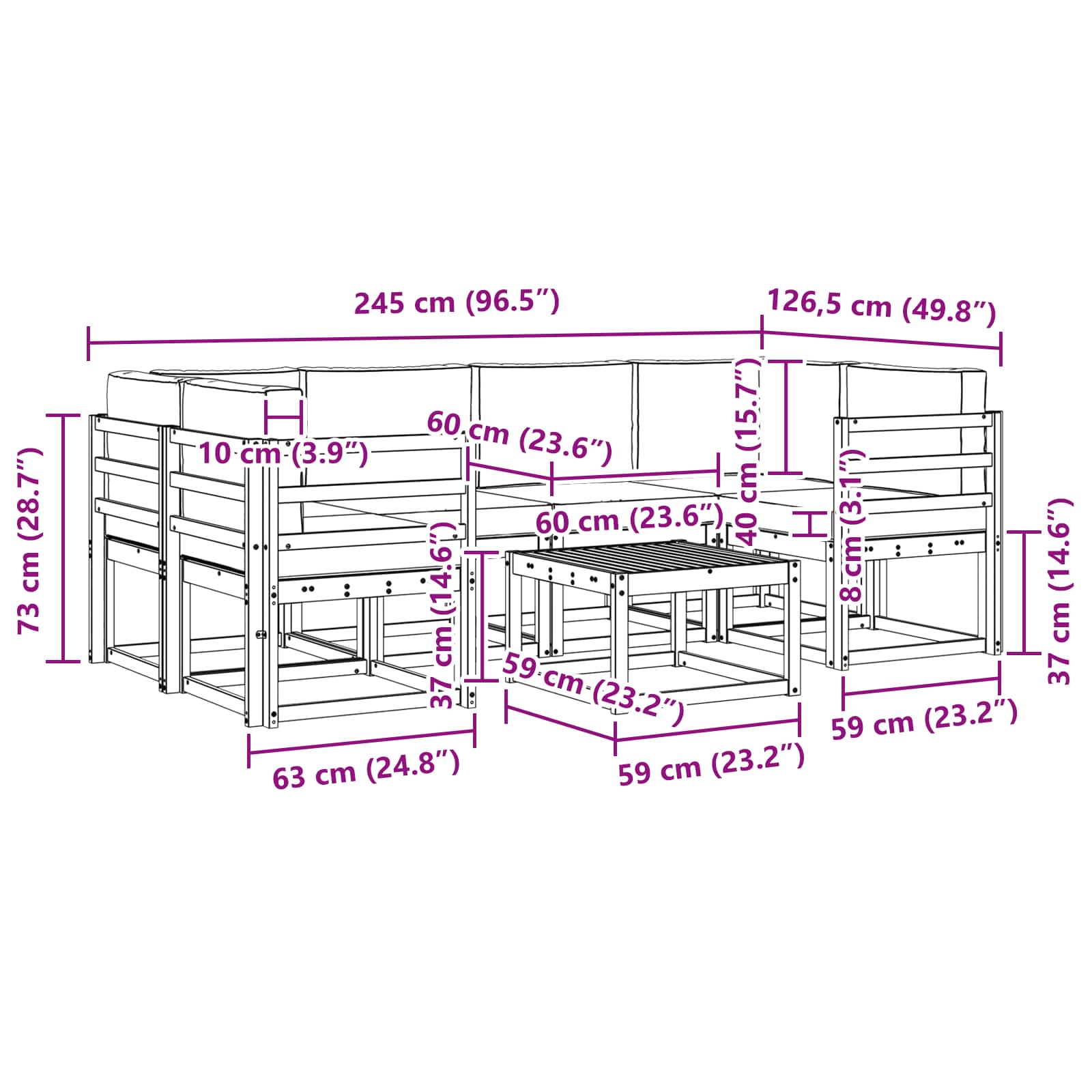 Set vanjskih sofa s jastukom 7 pcs Prirodna i krem
